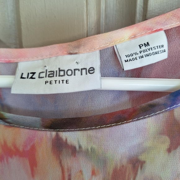 Liz Claiborne Petite Blouse SzPM Pastel Short Sleeves Sheer/Camisole Pretty - Picture 10 of 10